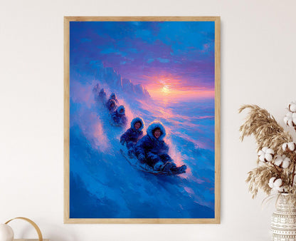 Affiche Enfants Inuit en Luge – Poster Art de l'Enfance Arctique