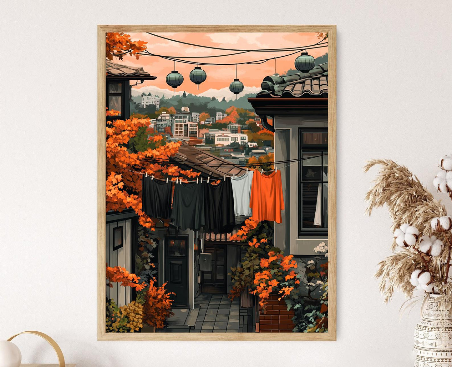 Affiche Séoul – Poster Art de Jour de Linge avec Hanbok et Lanternes