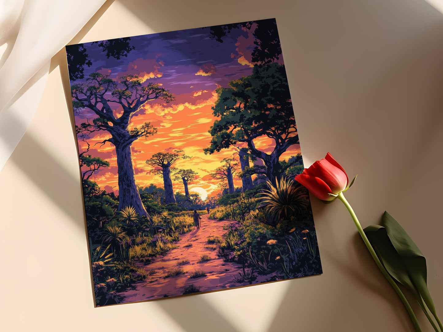 Affiche Forêt Épineuse de Madagascar – Art Paysager au Coucher de Soleil