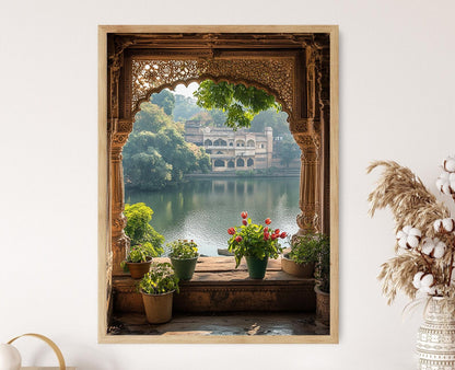 Affiche Ahmedabad – Poster Art du Sabarmati Ashram et Fenêtres Tulsi