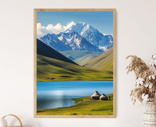 Affiche Lac Song-Kul – Impression d'art, vaste lac alpin et yourtes nomades