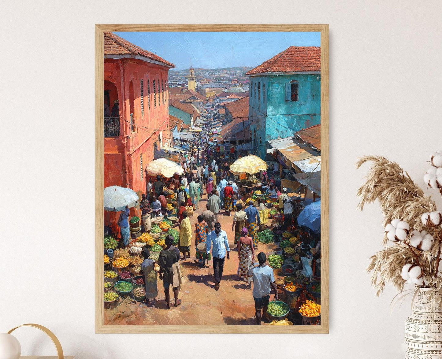 Affiche Marché Ashanti – Poster Tissu Kente Coloré du Ghana