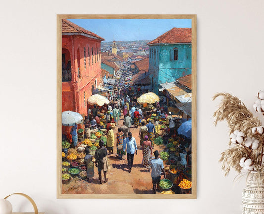 Affiche Marché Ashanti – Poster Tissu Kente Coloré du Ghana