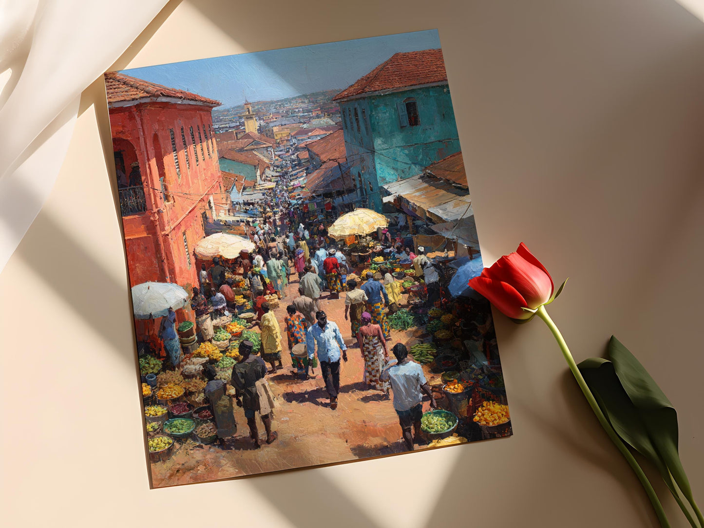 Affiche Marché Ashanti – Poster Tissu Kente Coloré du Ghana