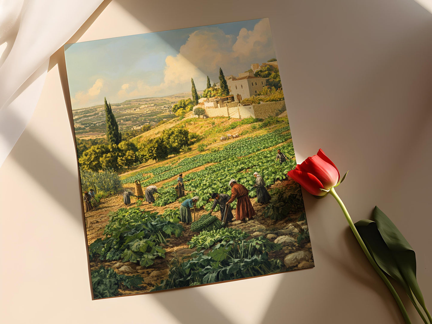 Affiche Récolte de Concombres – Illustration de la Ferme à Jenin