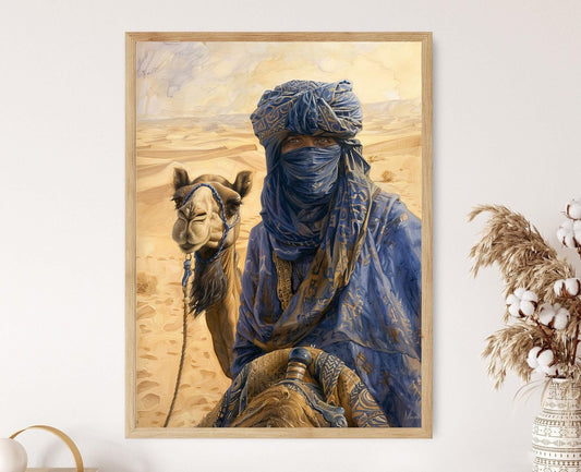 Affiche Nomade Tuareg – Poster Robes Indigo Traditionnelles, Sahara