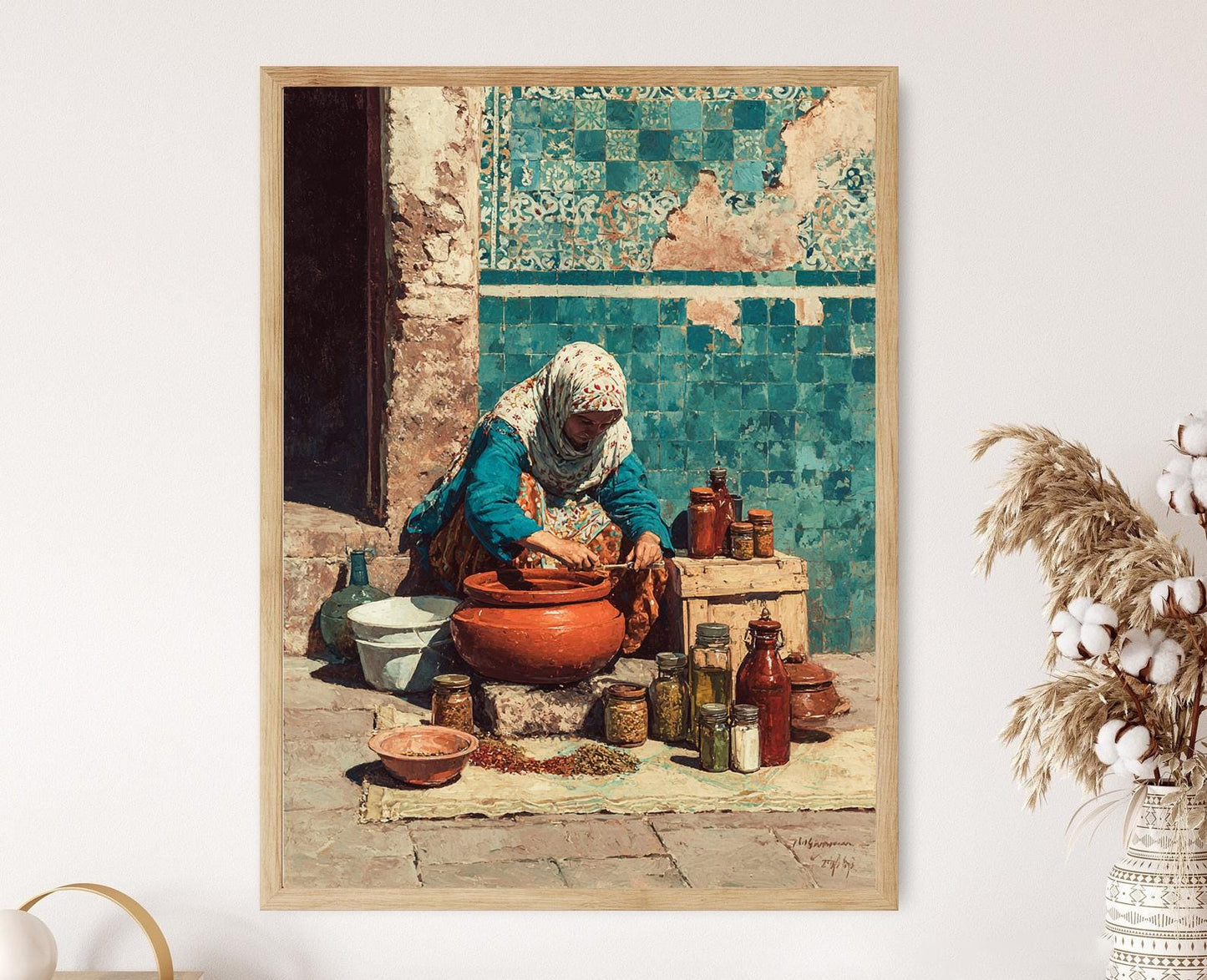 Affiche Femme Marocaine en Cuisine – Poster Art Berbère Tagine