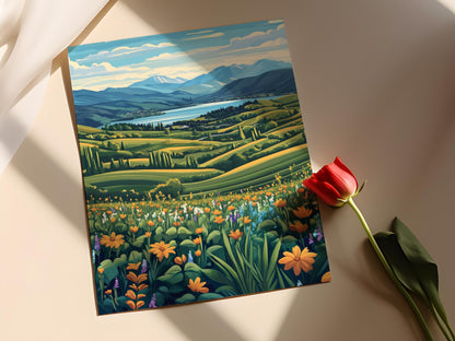 Affiche Okanagan Valley – Illustration de verger et vignoble