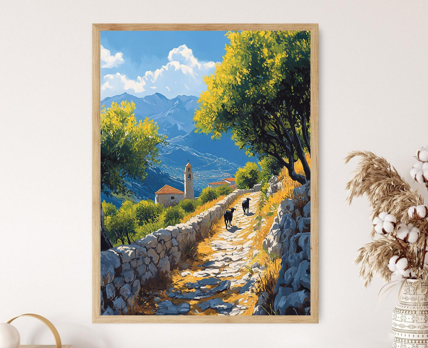 Affiche Chemin de Chèvres Grec – Poster Olive et Sentier Montagnard