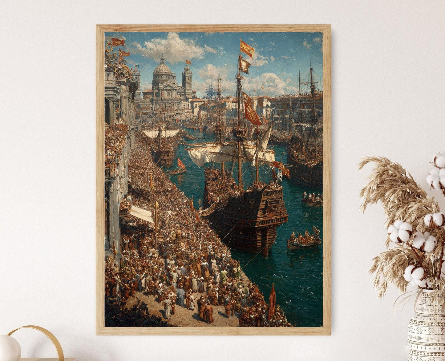 Affiche Christophe Colomb – Poster de retour d'explorateur en port espagnol