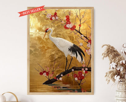 Affiche Grue Japonaise – Impression Art de Rivière Élégante