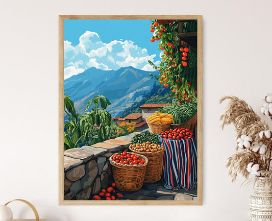 Affiche Panier de Balcon à Quito – Poster Art du Marché des Hautes Terres