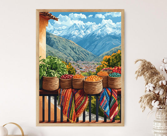 Affiche Marché de Balcon à La Paz – Poster Art de Rue Bolivien