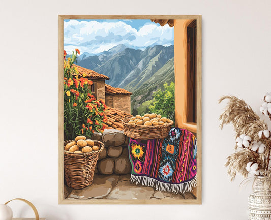 Affiche Cusco – Poster Art du Panier de Balcon et Grains Andins