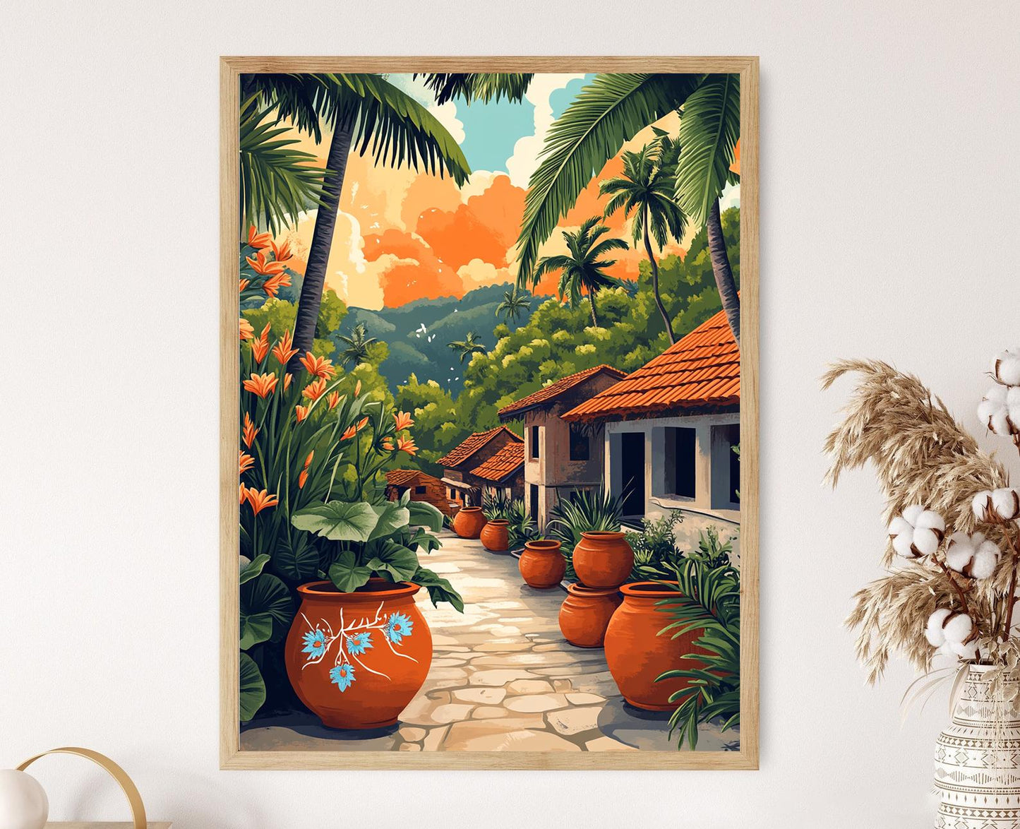 Affiche Art Céramique Thaï – Poster Motifs Lotus et Paon