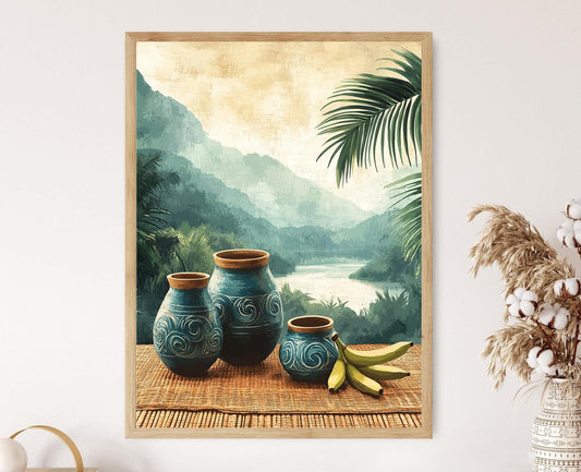 Affiche Poterie Laotienne – Poster Motif Spirale & Brume de Rivière