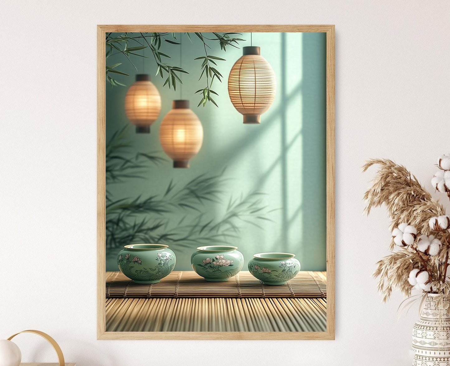 Affiche Céladon – Poster Design de Poterie Chinoise, Pivoine & Vague