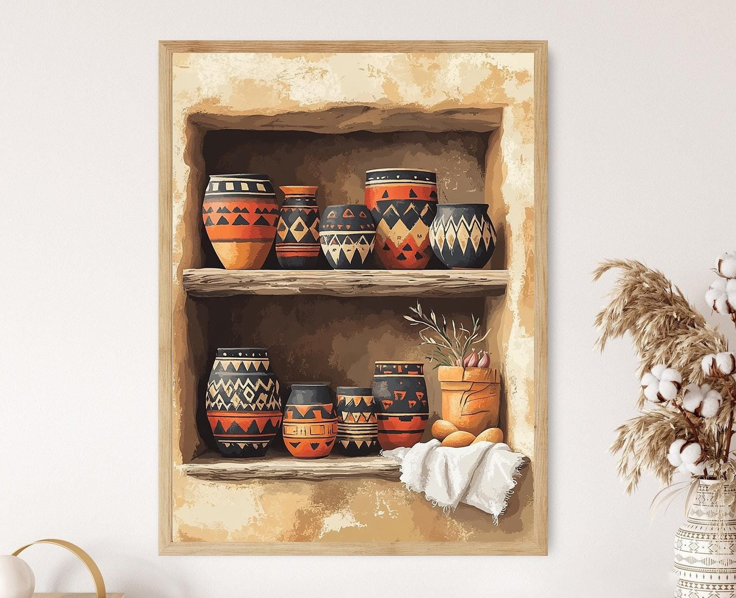 Affiche Pueblo – Poster Peinture de Poterie Noire sur Argile