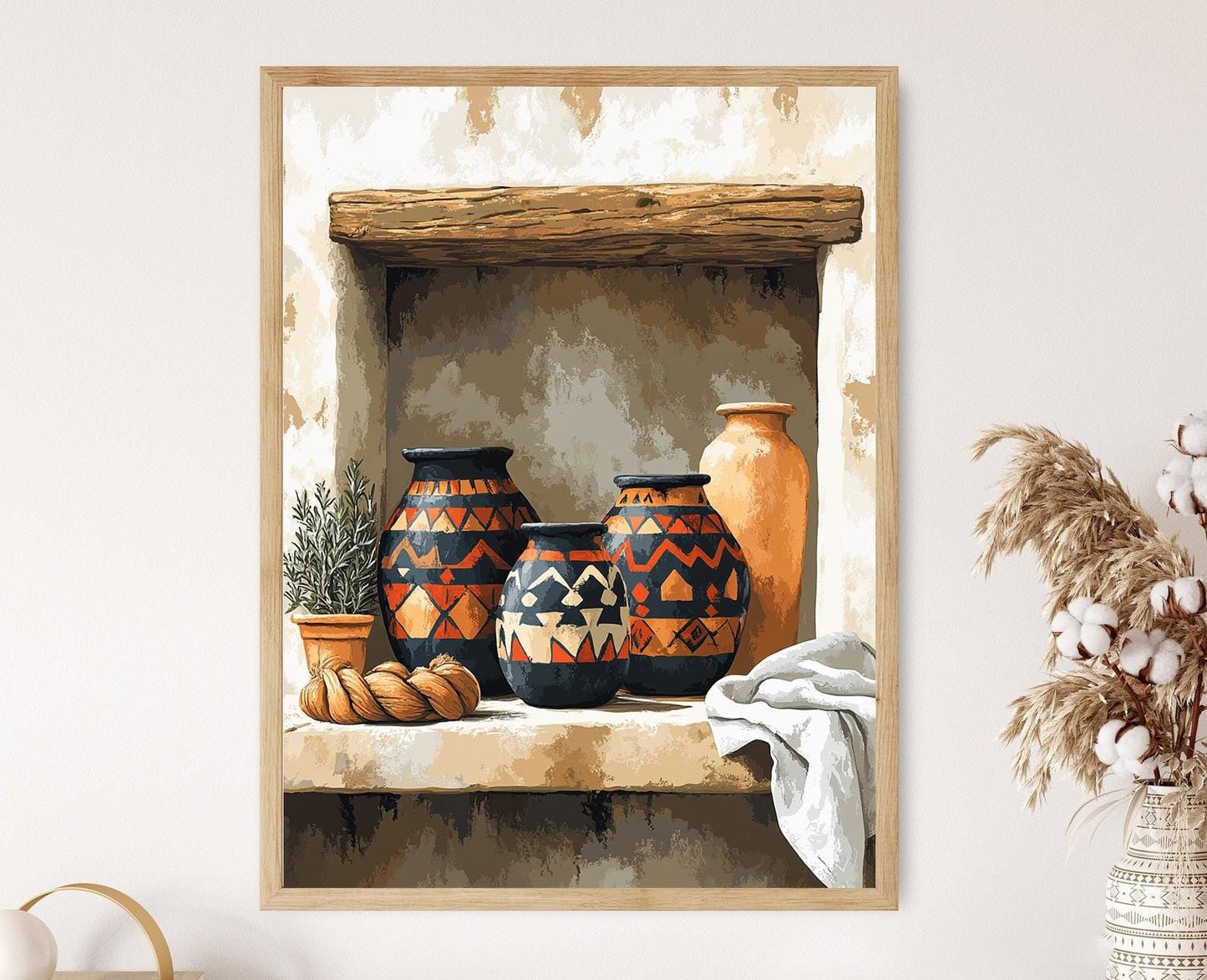 Affiche Art Céramique Sud-Ouest – Poster Peinture Pueblo en Motif Noir