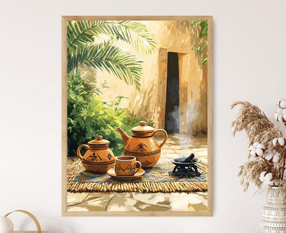 Affiche Cérémonie de Café Éthiopien – Art Geométrique & Tapis Tissé