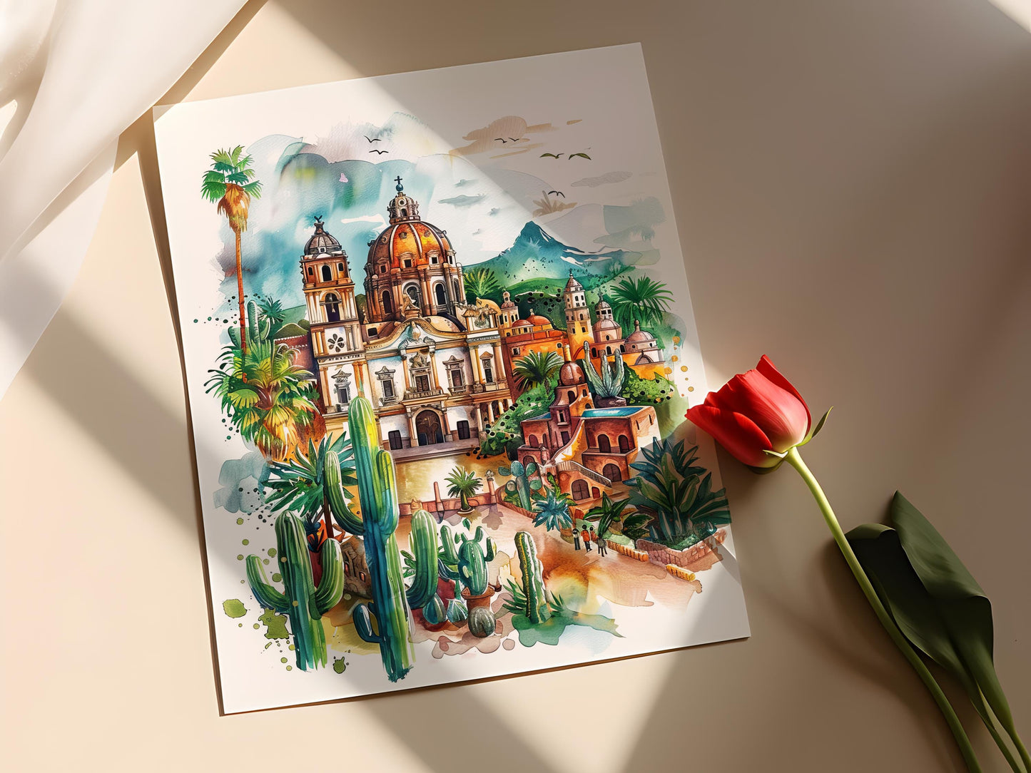 Affiche Aquarelle Mexico – Poster Ville Détail d'Art Mural