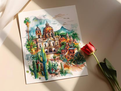 Affiche Aquarelle Mexico – Poster Ville Détail d'Art Mural