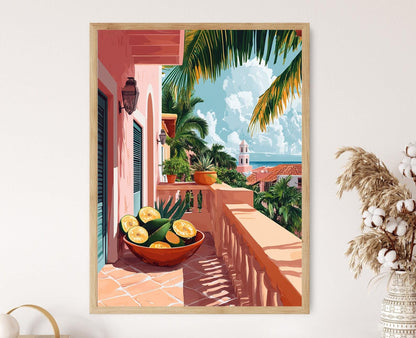 Affiche Marché d'Aruba – Poster Peinture Panier Balcon Oranjestad