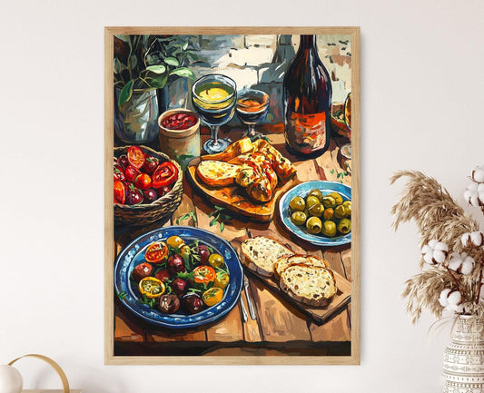 Affiche Cuisine Catalane – Poster Tapas Méditerranéennes et Table Rustique