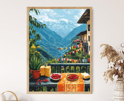 Affiche Panier Balcon de Gangtok – Impression Art de Marché Sikkim
