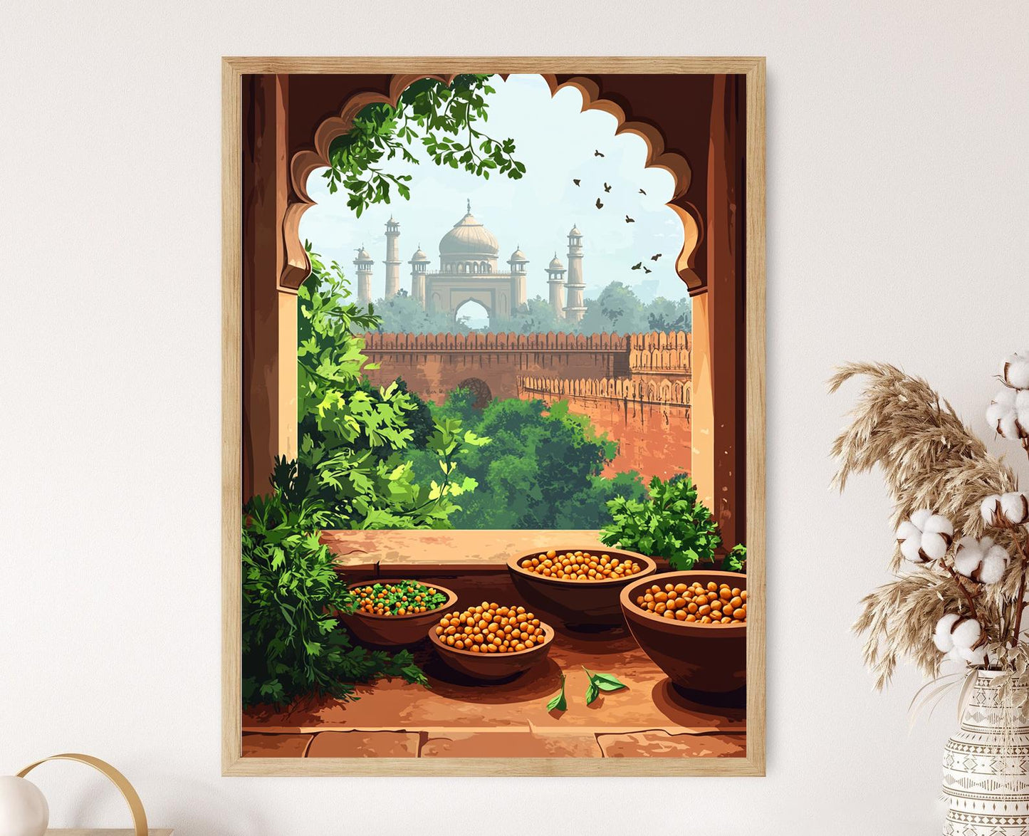 Affiche Delhi – Peinture Panier Balcon Pois Chiches & Coriandre