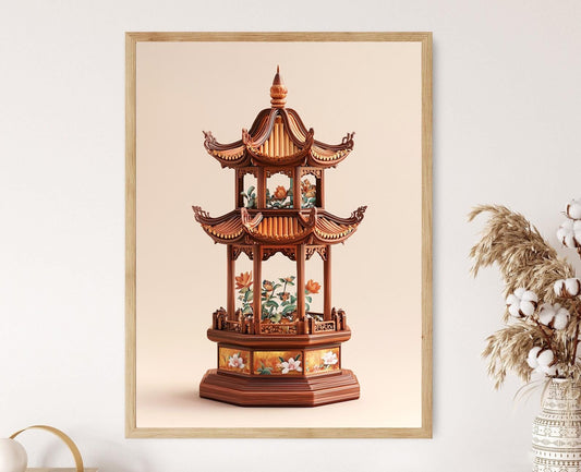 Affiche Pagode Vietnamienne – Poster Art Décoratif Peint à la Main