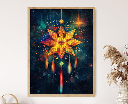 Affiche Parol Filipin – Affiche Décorative de Noël avec Franges Colorées