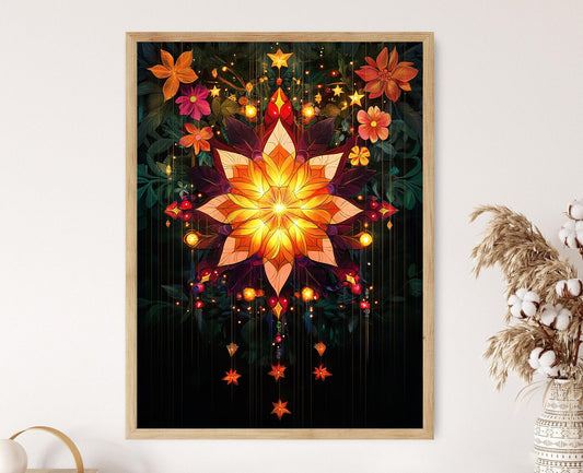 Affiche Parol Philippin – Poster Festif Lanternes Fleuries de Noël