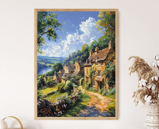 Affiche Château Combe – Peinture de village des Cotswolds, Art mural