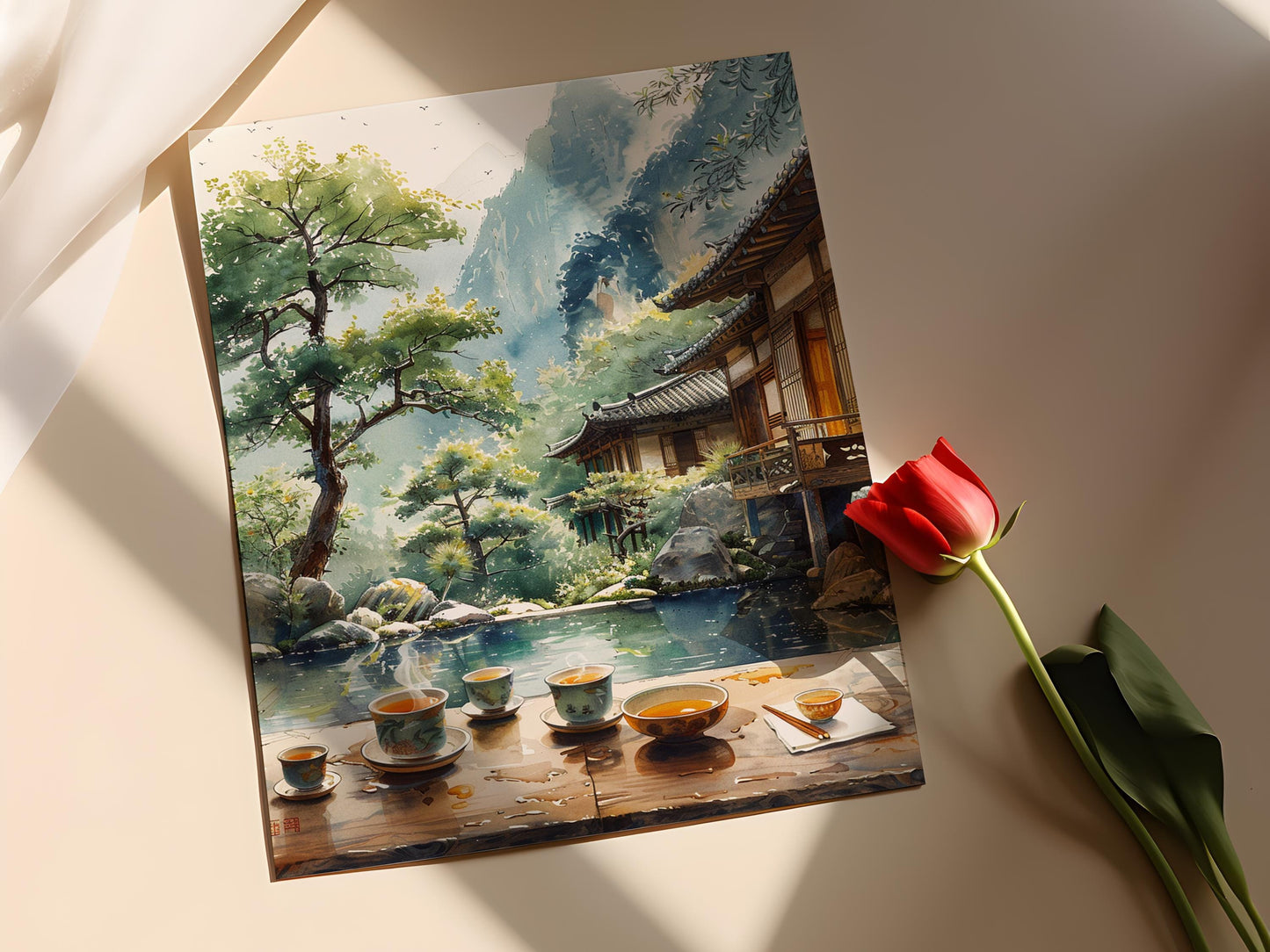 Affiche Cérémonie de Thé Coréenne – Poster Jardin Paisible