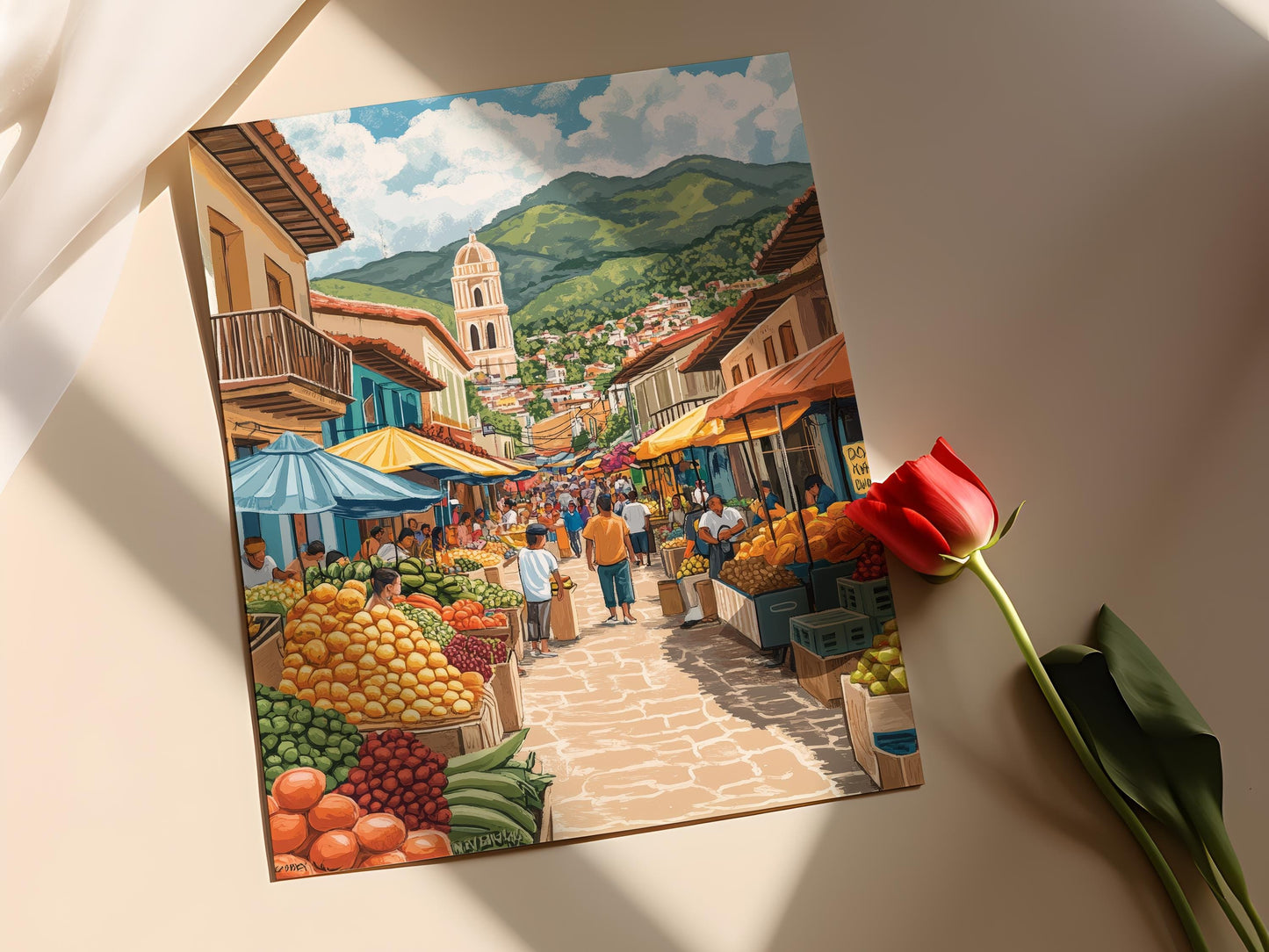 Affiche Marché de Tegucigalpa – Poster Illustration de la ville au Honduras