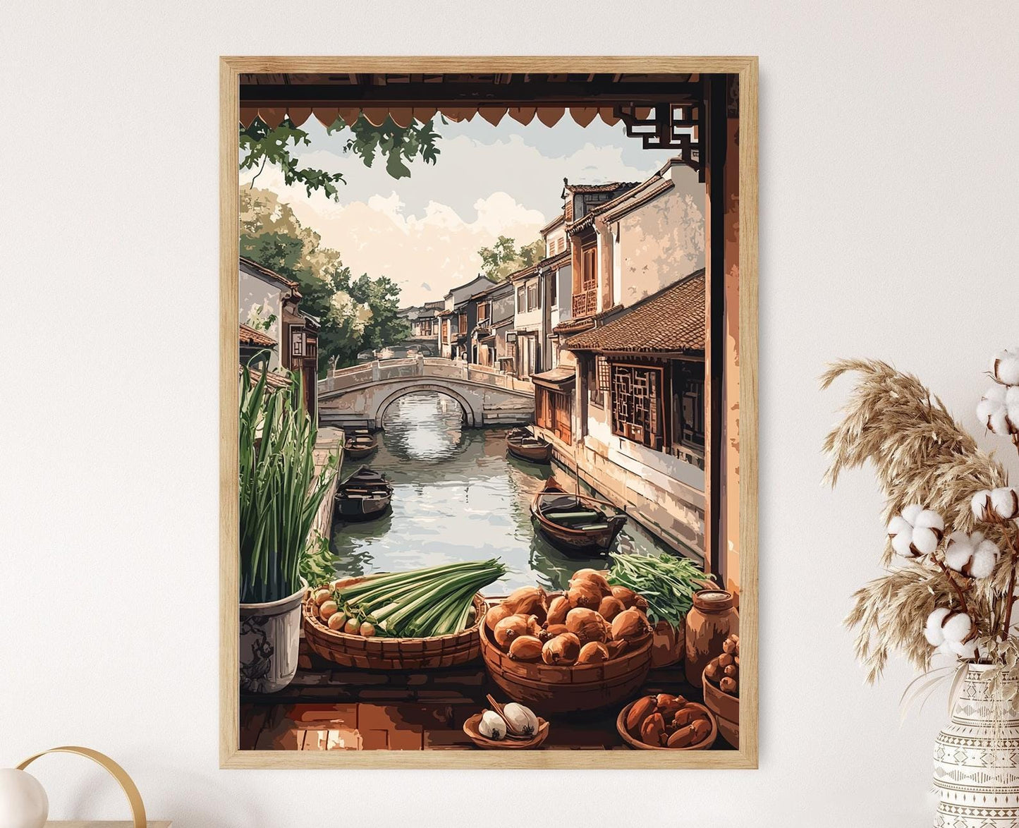Affiche Suzhou – Poster Peinture Balcon, Art Marché Canal en Chine