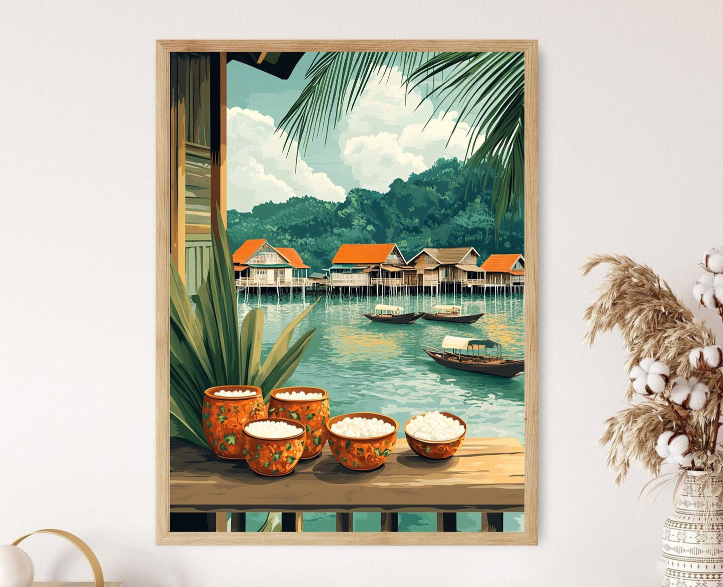 Affiche Marché de Bandar Seri Begawan – Poster Peinture Panier Pandan Sago