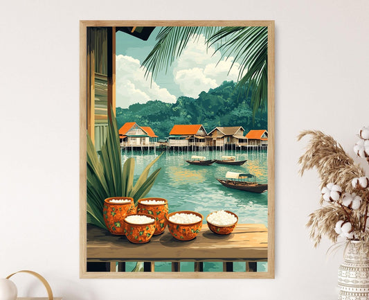 Affiche Marché de Bandar Seri Begawan – Poster Peinture Panier Pandan Sago