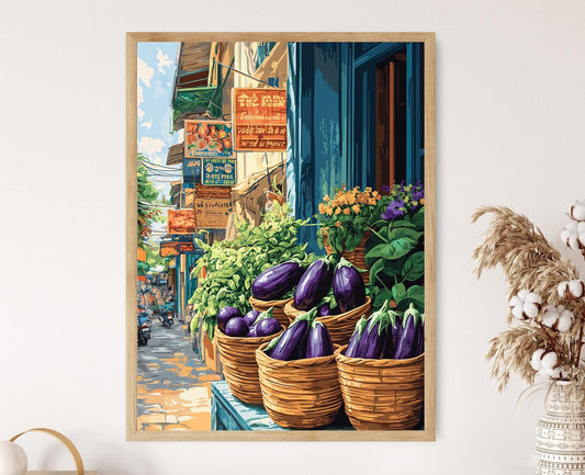 Affiche Marché Thaïlandais – Poster Peinture Balcon de Bangkok