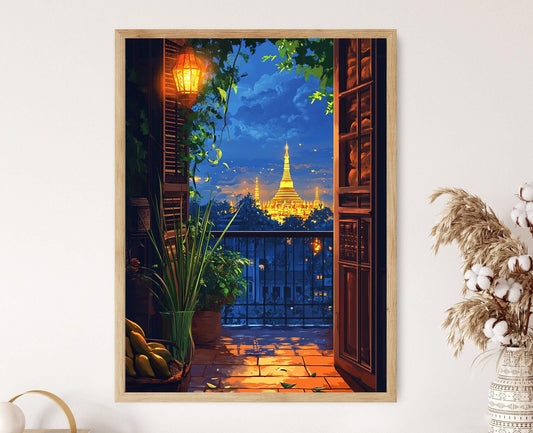 Affiche Marché Folklorique Myanmar – Poster Peinture Panier de Yangon