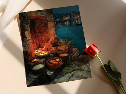 Affiche Chhath Puja – Poster Offrande de Bihar, Art Rituel Indien