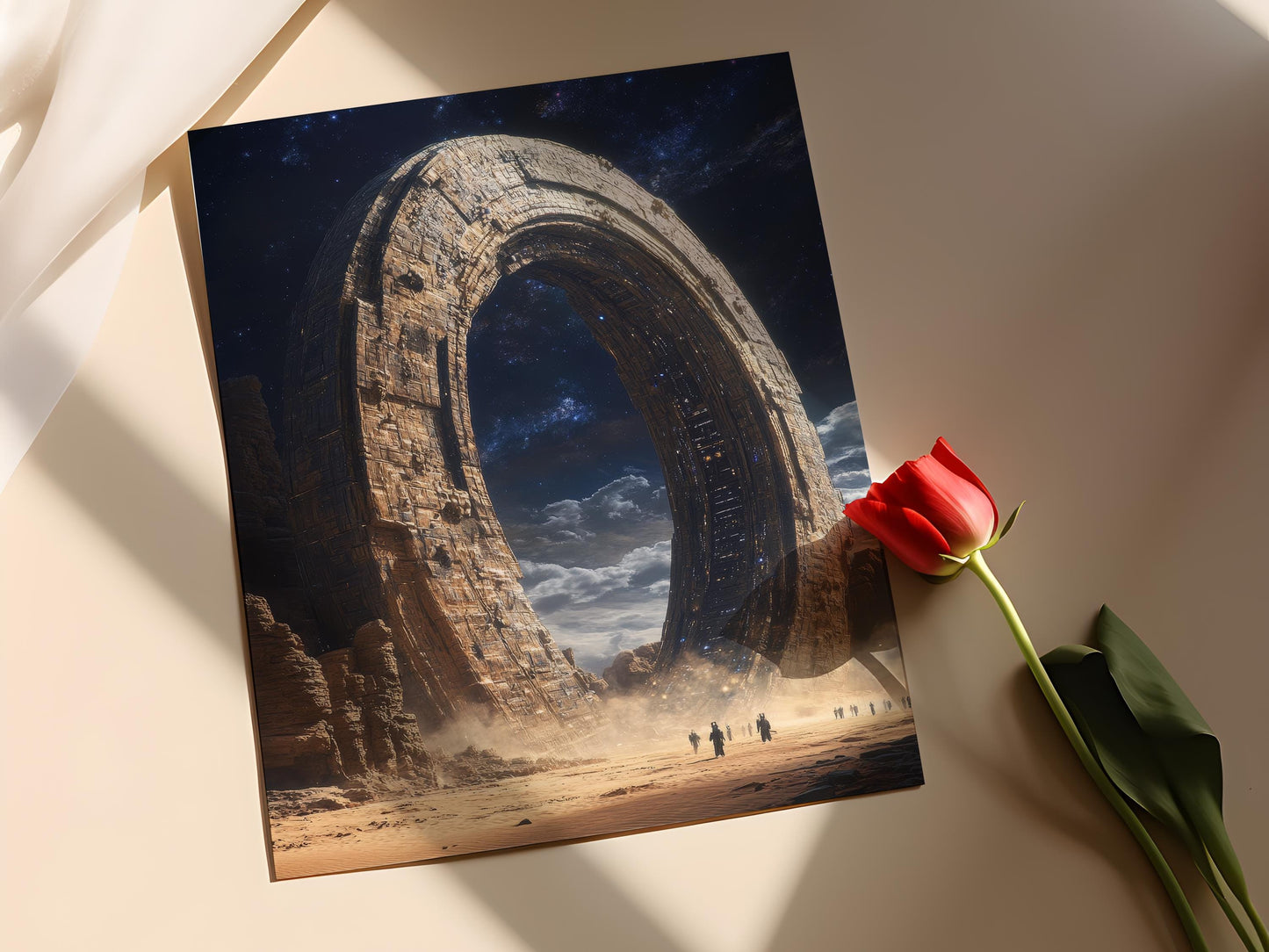 Affiche Science-Fiction – Illustration de portail cosmique dans le désert