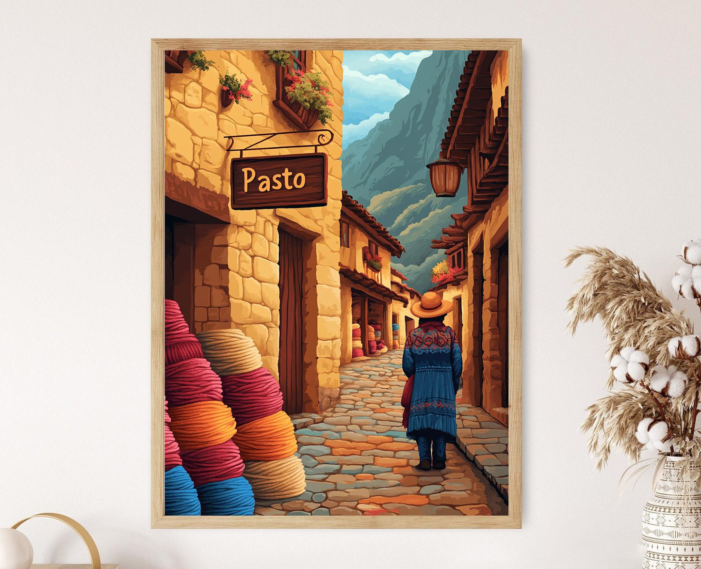 Affiche Pasto Colombie – Poster Art Ruana en Laine, Montagne Brumeuse