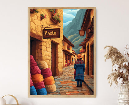 Affiche Pasto Colombie – Poster Art Ruana en Laine, Montagne Brumeuse