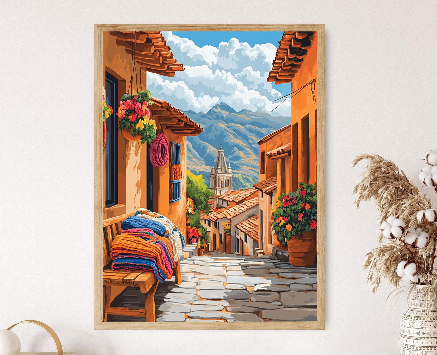 Affiche Cajamarca – Poster Peinture Poncho Andin en Laine Artisanale