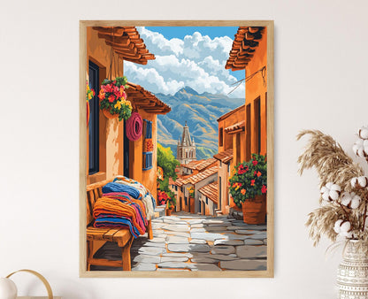Affiche Cajamarca – Poster Peinture Poncho Andin en Laine Artisanale