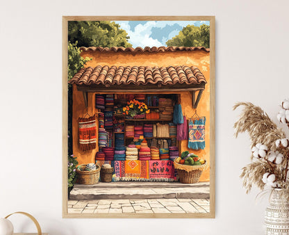 Affiche Copan Honduras - Poster de marché maya avec stall de laine