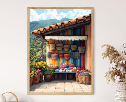 Affiche Salento Colombie – Poster Peinture Café en Laine Rayée