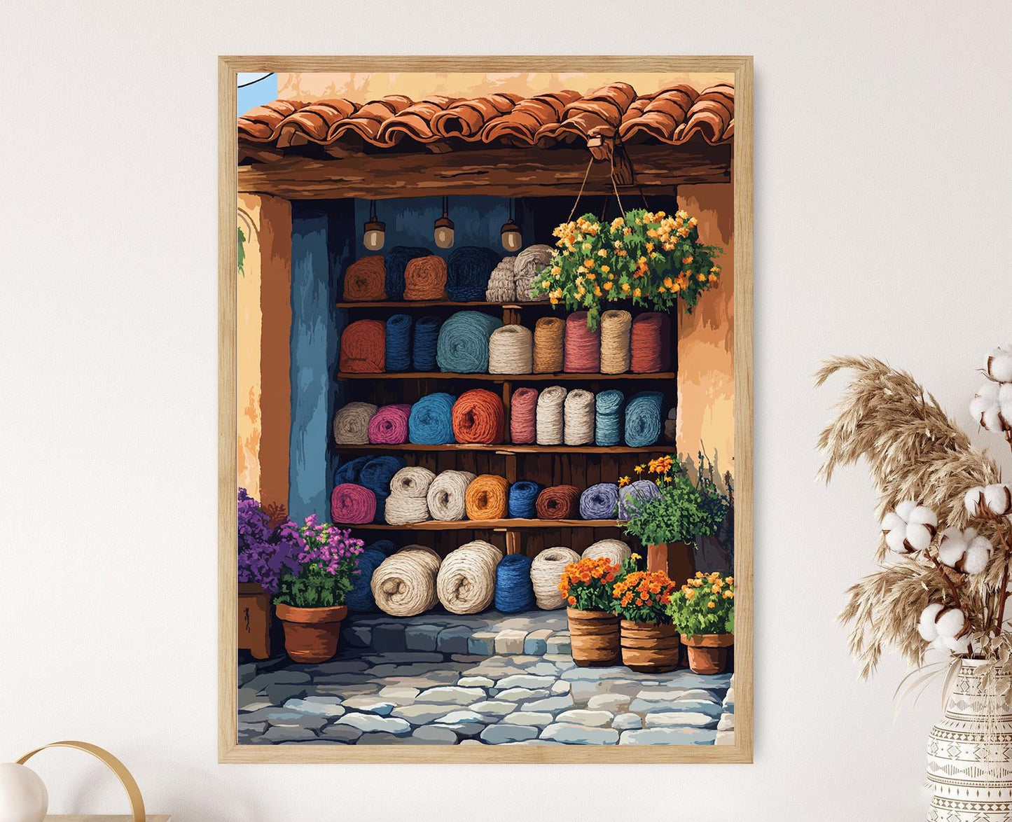 Affiche Antigua Guatemala – Poster Peinture Marché Textile en Laine d'Alpaga